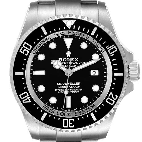 The image shows a front view of the Rolex Sea-Dweller 126660 Men's Stainless Steel Black Dial 126660 Men's Stainless Steel Black Dial watch, displaying the dial, bezel, and part of the bracelet.