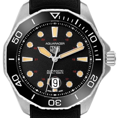 The image shows a front view of the Tag Heuer Aquaracer Limited Edition watch, highlighting its face, bezel, and crown.