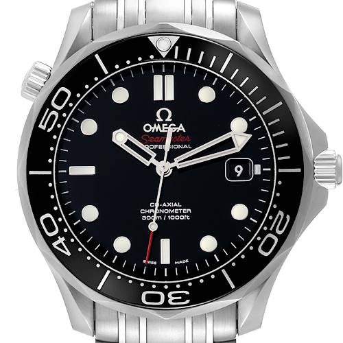 The image shows a front view of the Omega Seamaster 212.30.41.20.01.003 Men's Stainless Steel Black Dial 212.30.41.20.01.003 Men's Stainless Steel Black Dial watch, displaying the dial, hands, date window, and bezel.