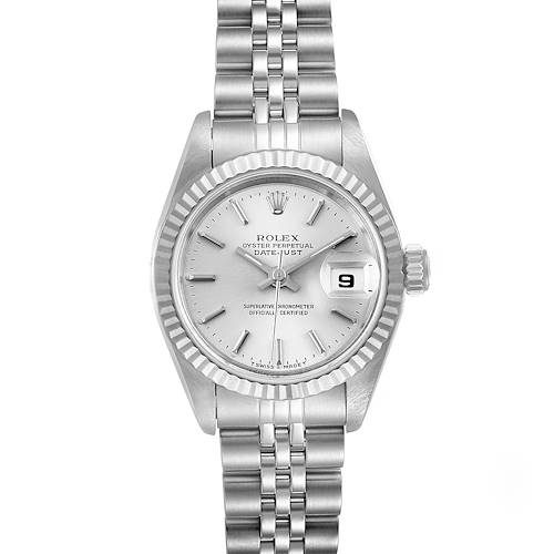 The Rolex Datejust 69174 Women's Stainless Steel Silver Dial 69174 Women's Stainless Steel Silver Dial watch is shown at a front angle, displaying the dial, bezel, crown, and part of the bracelet.