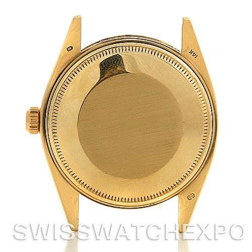 This image shows the back case and lugs of a Rolex Date 1503 Men's Yellow Gold Champagne Dial 1503 Men's Yellow Gold Champagne Dial model watch from a straight-on angle.