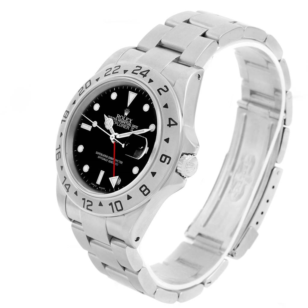 This image shows a Rolex Explorer 16570 Men's Stainless Steel Black Dial 16570 Men's Stainless Steel Black Dial watch at an angle, highlighting the face, bezel, crown, and bracelet.