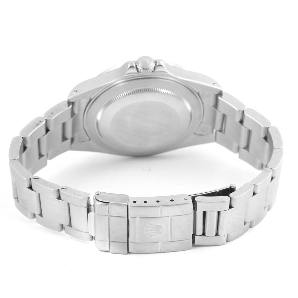 The image shows the back and closed clasp of a Rolex Explorer 16570 Men's Stainless Steel Black Dial 16570 Men's Stainless Steel Black Dial watch, highlighting the bracelet and case back.