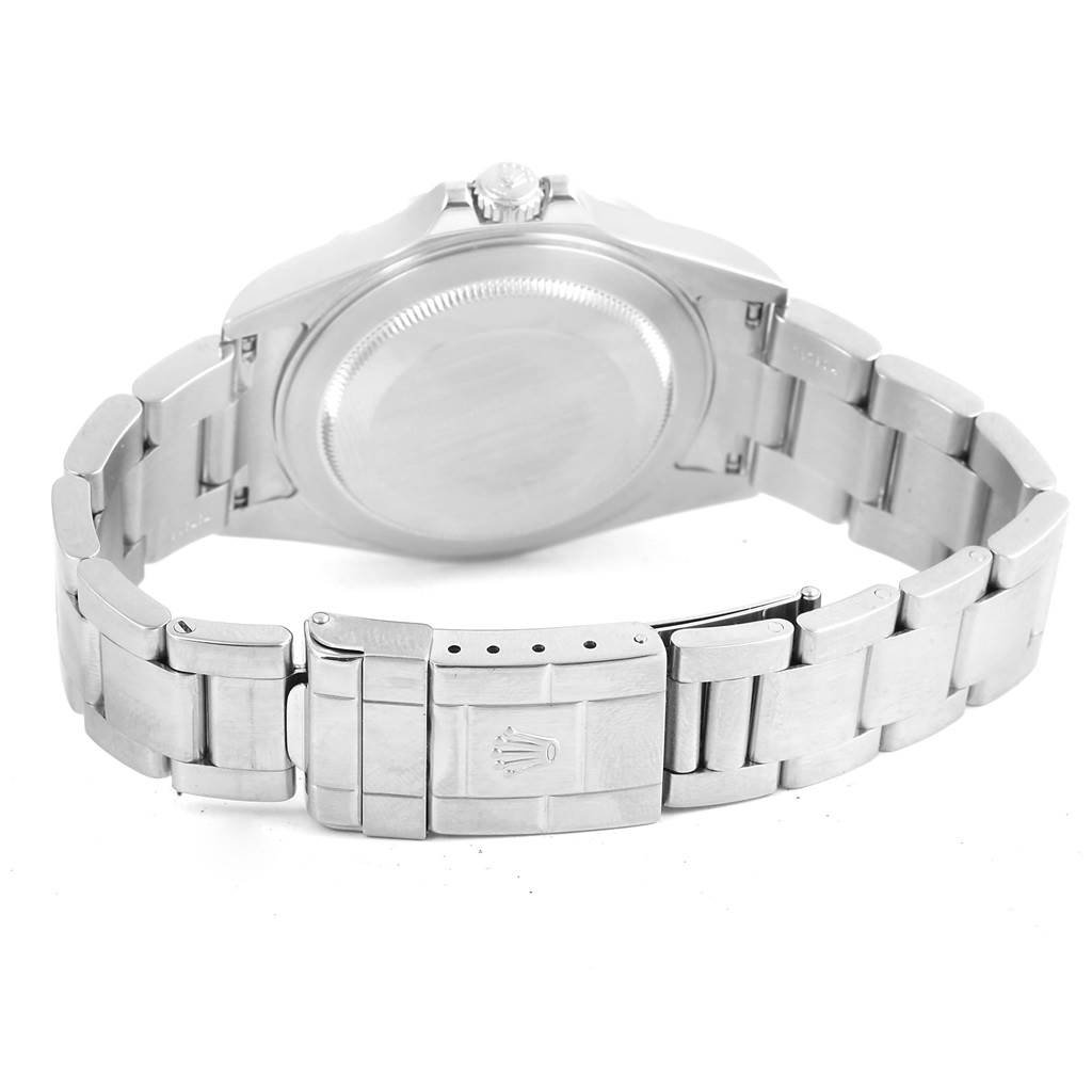 This image shows the back case and bracelet clasp of the Rolex Explorer 16570 Men's Stainless Steel Black Dial 16570 Men's Stainless Steel Black Dial watch.