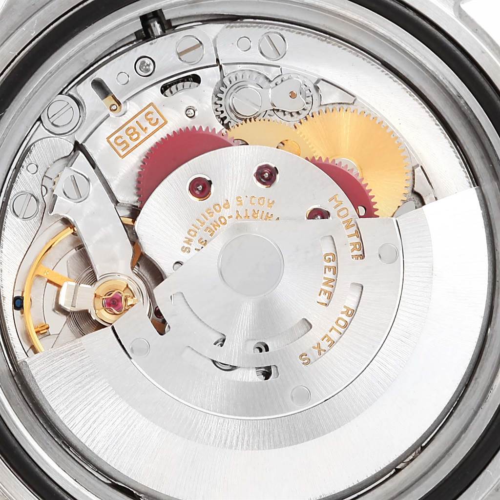 This image shows the internal mechanism of a Rolex Explorer 16570 Men's Stainless Steel Black Dial 16570 Men's Stainless Steel Black Dial watch, highlighting gears and the rotor.