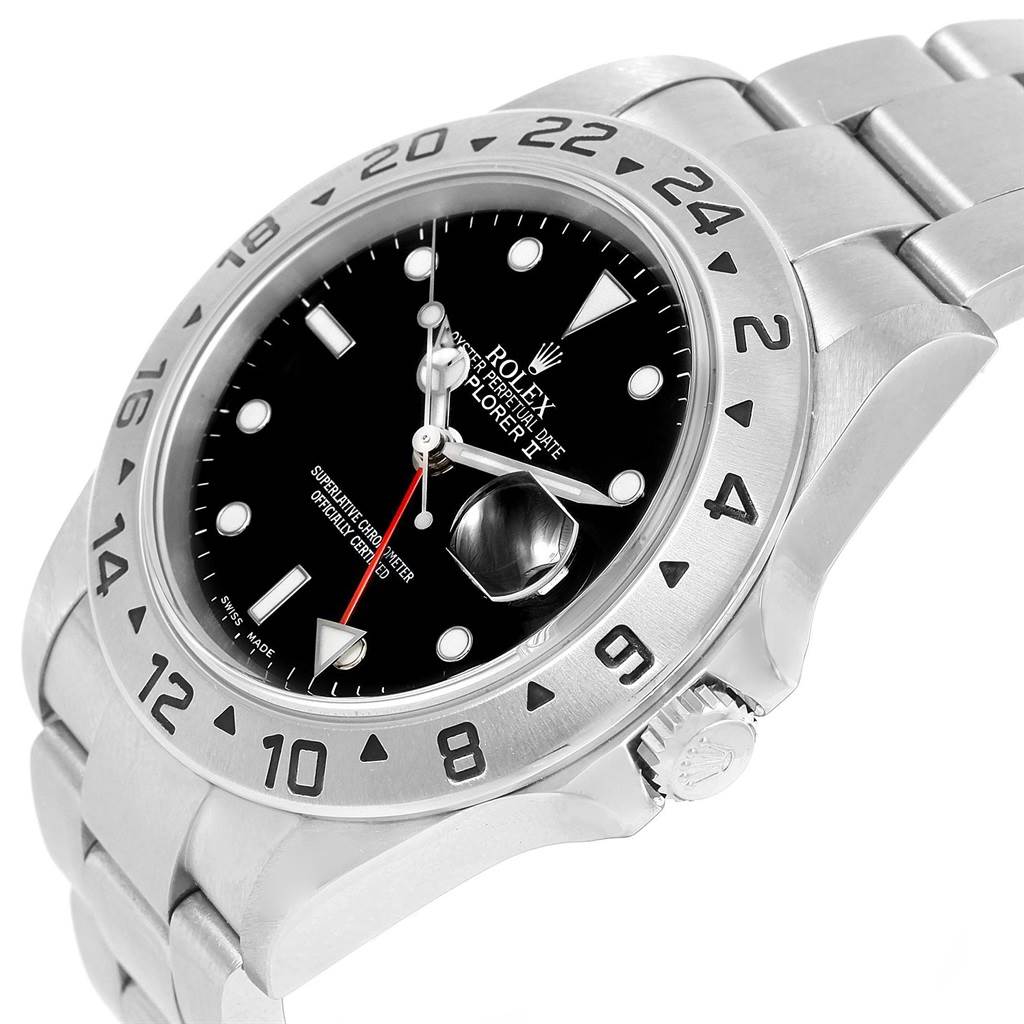 The image shows a Rolex Explorer 16570 Men's Stainless Steel Black Dial 16570 Men's Stainless Steel Black Dial watch at an angled view, highlighting the bezel, crown, and part of the bracelet.