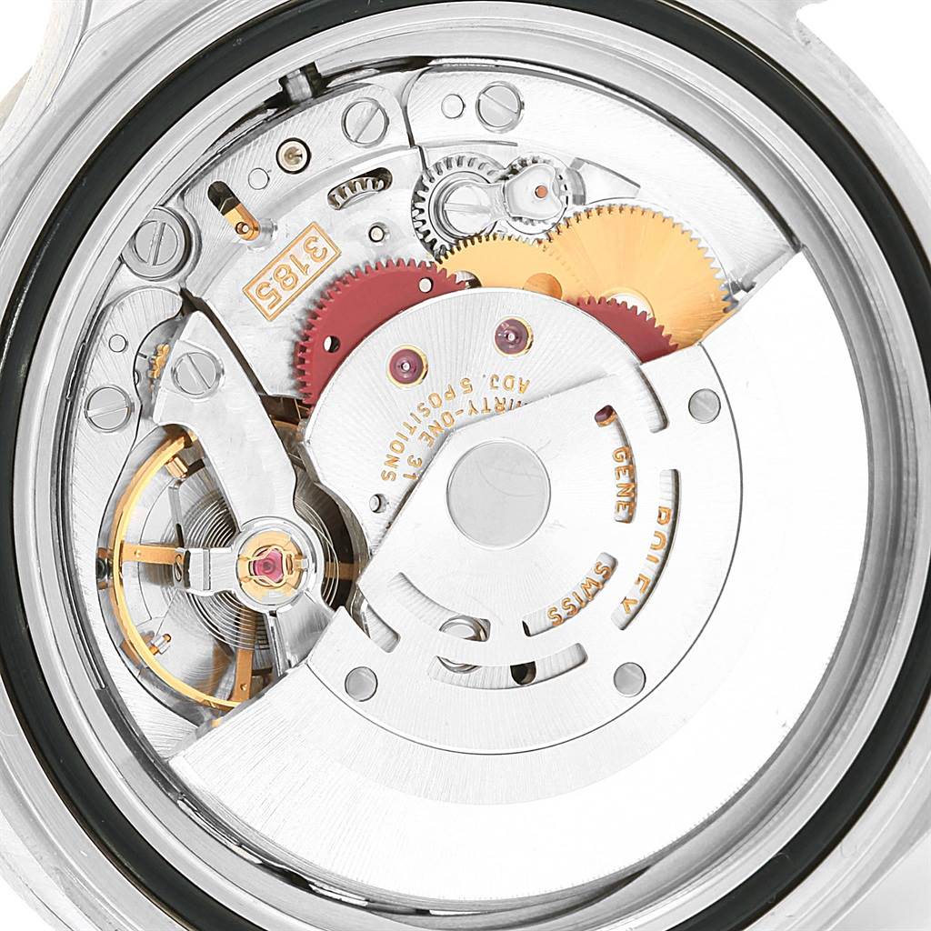 This image shows a close-up of the movement and inner mechanics of a Rolex Explorer 16570 Men's Stainless Steel White Dial 16570 Men's Stainless Steel White Dial watch.