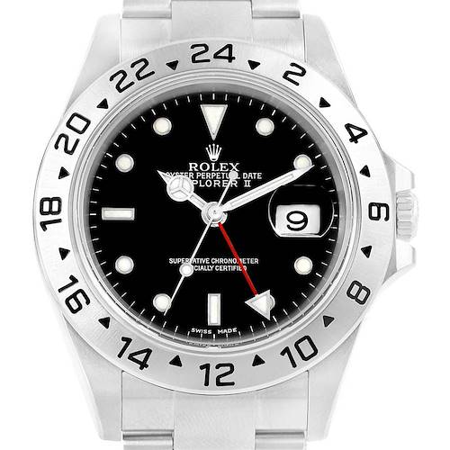 This image shows the Rolex Explorer 16570 Men's Stainless Steel Black Dial 16570 Men's Stainless Steel Black Dial watch from a front angle, displaying its black dial, bezel, date window, and bracelet.