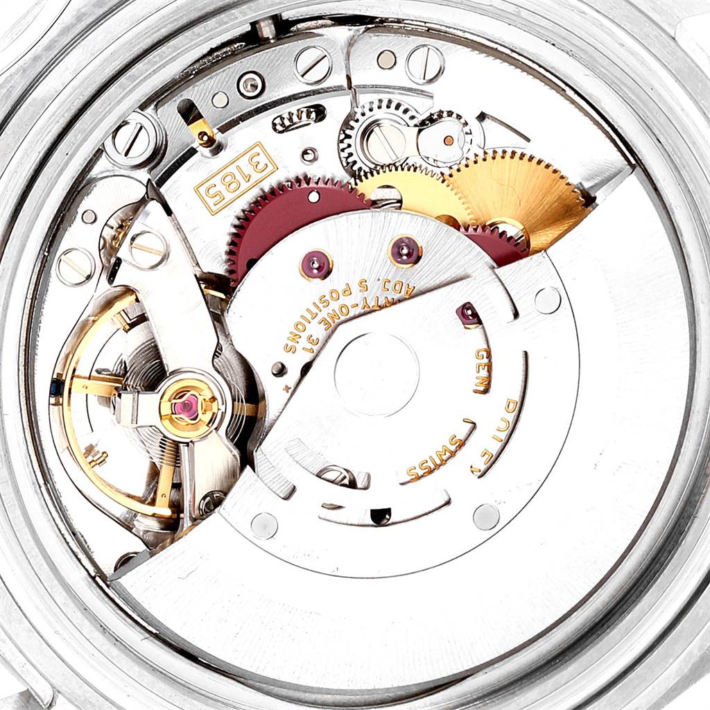 This image shows the movement mechanism of a Rolex Explorer 16570 Men's Stainless Steel White Dial 16570 Men's Stainless Steel White Dial watch, viewed from the rear case.