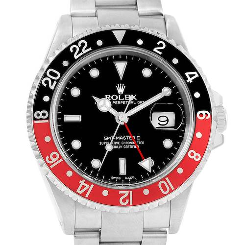 The image displays a Rolex GMT-Master 16710 Men's Stainless Steel Black Dial 16710 Men's Stainless Steel Black Dial II watch from the front, showing the bezel, dial, crown, and bracelet.