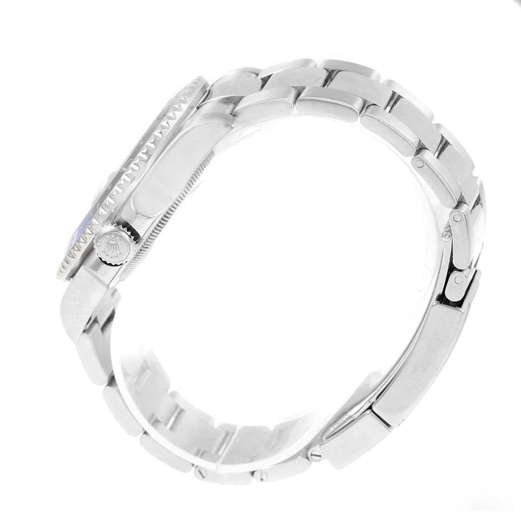 The image shows a side view of the Rolex GMT-Master 116710 Men's Stainless Steel Black Dial 116710 Men's Stainless Steel Black Dial watch, focusing on the band, case, and crown.