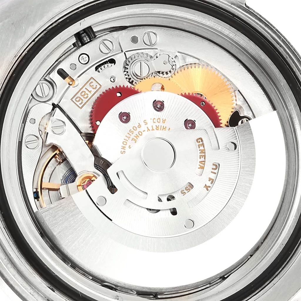 This image shows the internal movement mechanism of a Rolex GMT-Master 116710 Men's Stainless Steel Black Dial 116710 Men's Stainless Steel Black Dial watch from a top-down angle.