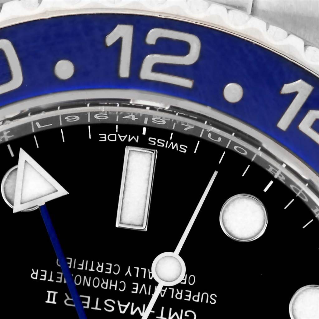 This close-up angle shows the bezel, dial, and part of the hands of the Rolex GMT-Master 116710 Men's Stainless Steel Black Dial 116710 Men's Stainless Steel Black Dial II watch.