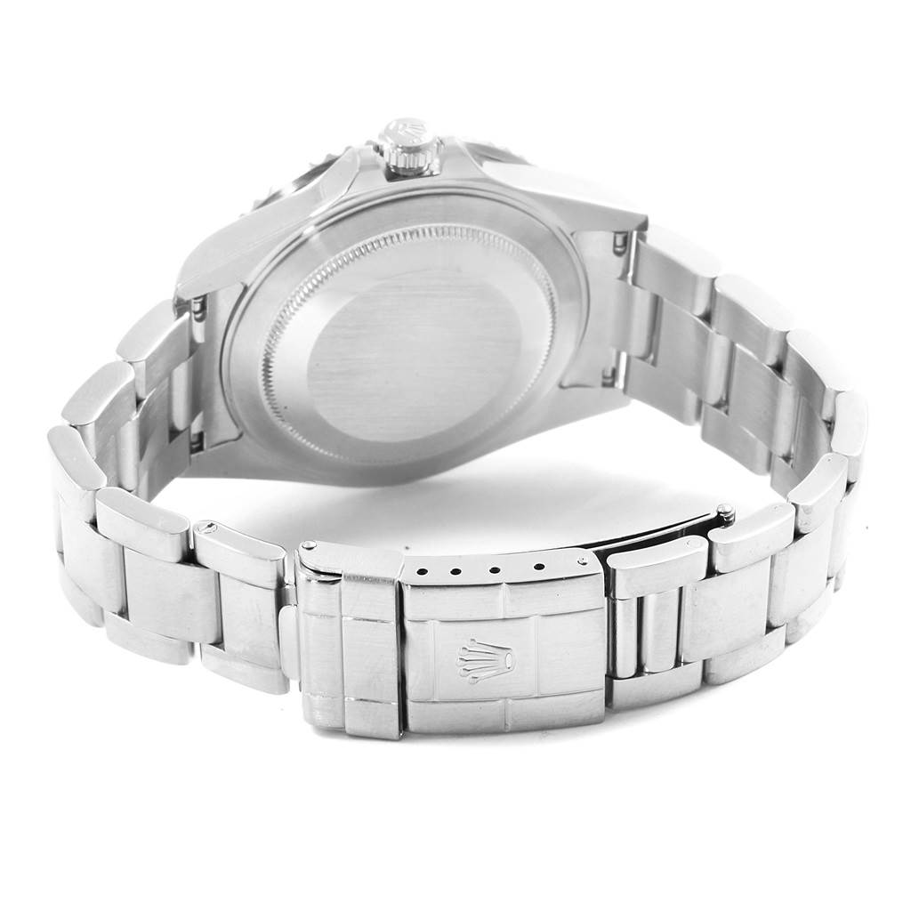 This image shows the back and clasp areas of the Rolex GMT-Master 16710 Men's Stainless Steel Black Dial 16710 Men's Stainless Steel Black Dial watch at a low rear angle.