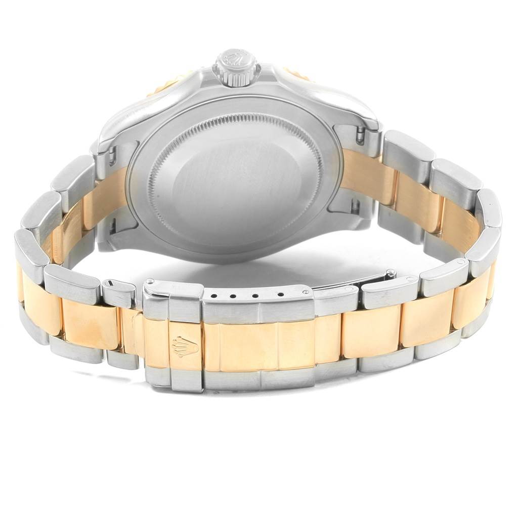 The image shows the rear view of the Rolex Yacht-Master 16623 Men's Stainless Steel White Dial 16623 Men's Stainless Steel White Dial watch, highlighting its case back, bracelet, and clasp.