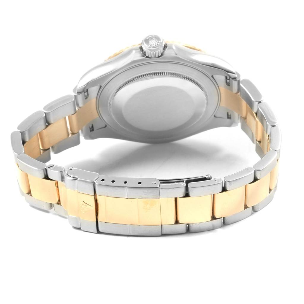 The image shows the backside of the watch and the bracelet of a Rolex Yacht-Master 16623 Men's Stainless Steel White Dial 16623 Men's Stainless Steel White Dial model.