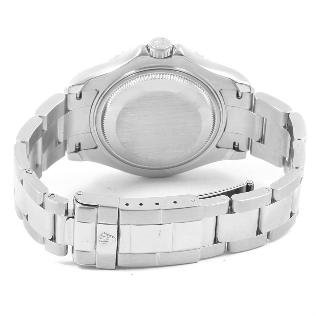 The image shows the back view of a Rolex Yacht-Master 168622 Men's Stainless Steel Silver Dial 168622 Men's Stainless Steel Silver Dial watch, highlighting the case back, crown, and stainless steel bracelet with clasp.