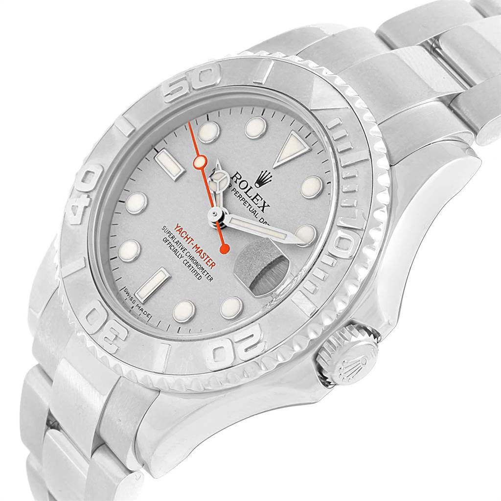 The image shows a Rolex Yacht-Master 168622 Men's Stainless Steel Silver Dial 168622 Men's Stainless Steel Silver Dial watch at a slight angle, highlighting its dial, bezel, and bracelet.
