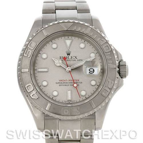 The Rolex Yacht-Master 16622 Men's Stainless Steel Silver Dial 16622 Men's Stainless Steel Silver Dial watch is shown from the front at a straight angle, highlighting the dial, bezel, and bracelet.