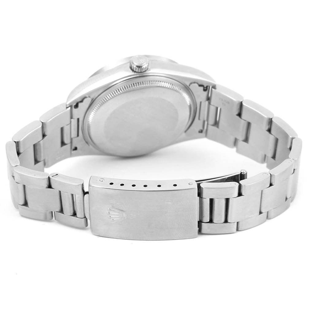 This image shows the back and clasp of the Rolex Air-King 14010 Men's Stainless Steel Black Dial 14010 Men's Stainless Steel Black Dial watch.