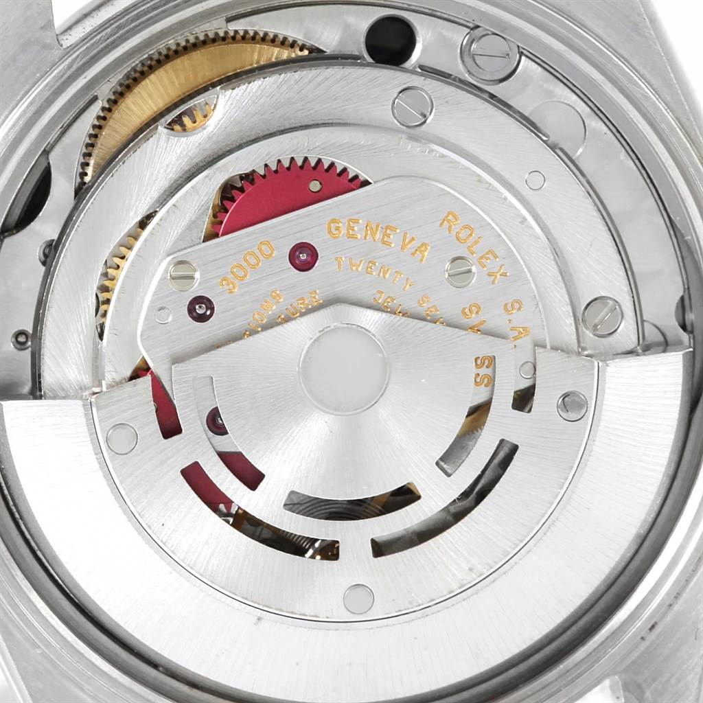 This image shows the intricate internal mechanical components of a Rolex Air-King 14000 Men's Stainless Steel Black Dial 14000 Men's Stainless Steel Black Dial watch movement.