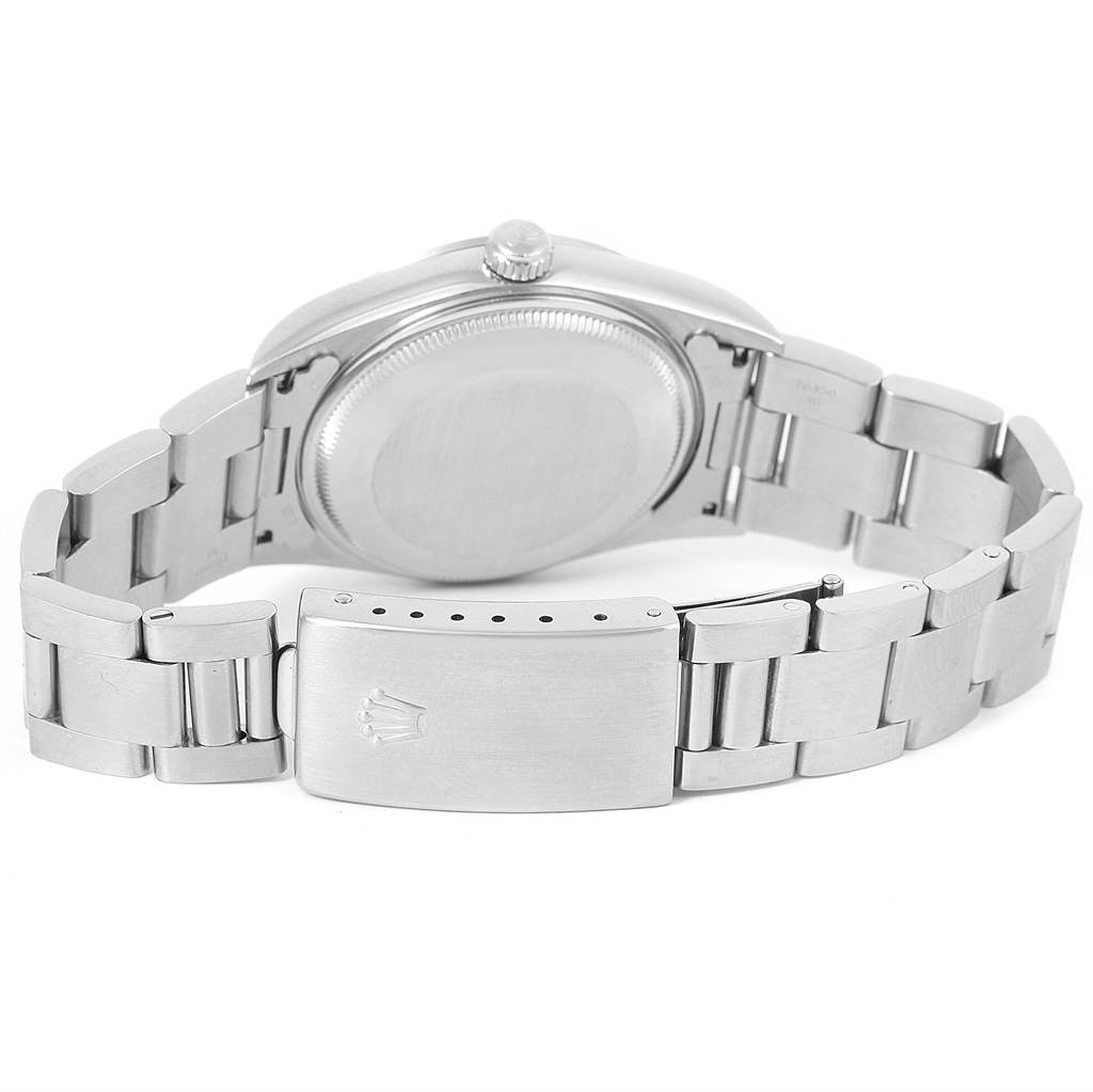 The image shows the backside and bracelet of the Rolex Air-King 14000 Men's Stainless Steel Black Dial 14000 Men's Stainless Steel Black Dial watch, displaying the clasp and the case back.