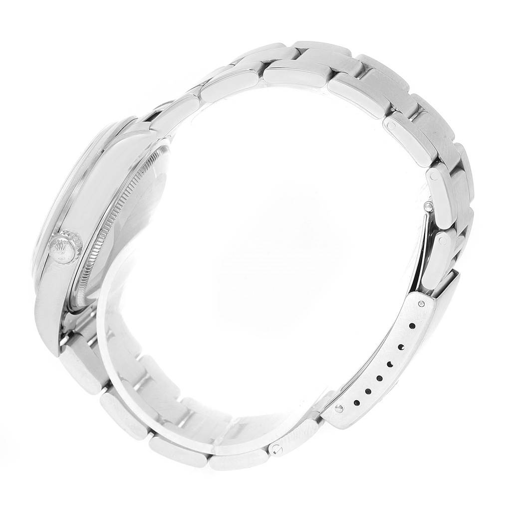 The image shows a side view of a Rolex Air-King 14000 Men's Stainless Steel Black Dial 14000 Men's Stainless Steel Black Dial watch, highlighting the bracelet, case, and crown.