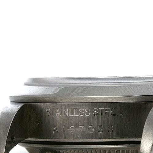 This is a close-up side view of a Rolex Air-King 14000 Men's Stainless Steel Silver Dial 14000 Men's Stainless Steel Silver Dial watch, showing the stainless steel casing and model number.