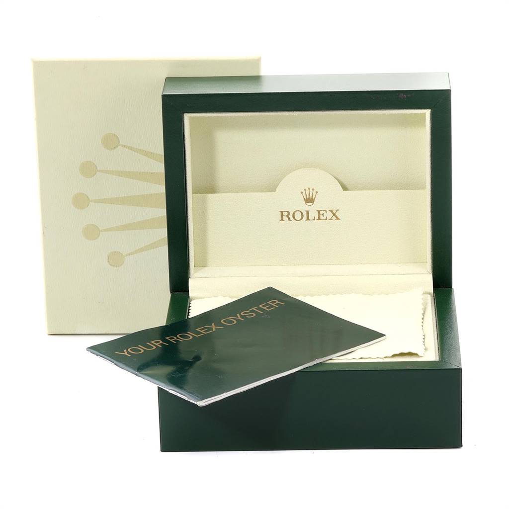 The image shows a Rolex Air-King 114234 Men's Stainless Steel Silver Dial 114234 Men's Stainless Steel Silver Dial watch box, including an outer box, inner box, and an instruction booklet.