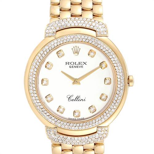 This Rolex Cellini 6623 Men's Yellow Gold White Dial 6623 Men's Yellow Gold White Dial model watch is shown from a top-down angle, displaying the face, bezel, and part of the bracelet.