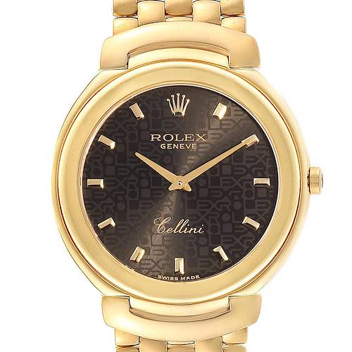 The image shows a front view of a Rolex Cellini 6623 Men's Yellow Gold Brown Dial 6623 Men's Yellow Gold Brown Dial watch, highlighting the dial, hands, and part of the bracelet.