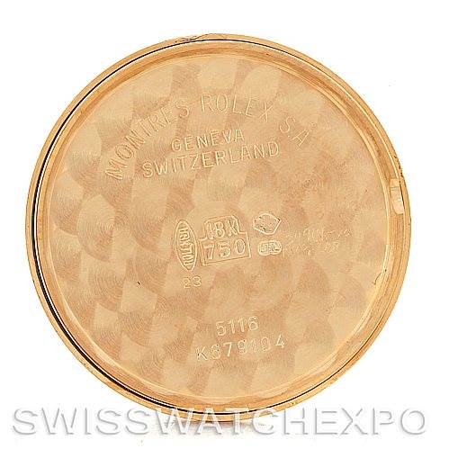 This image shows the inside case back of a Rolex Cellini 5116 Men's Yellow Gold Beige Dial 5116 Men's Yellow Gold Beige Dial watch.