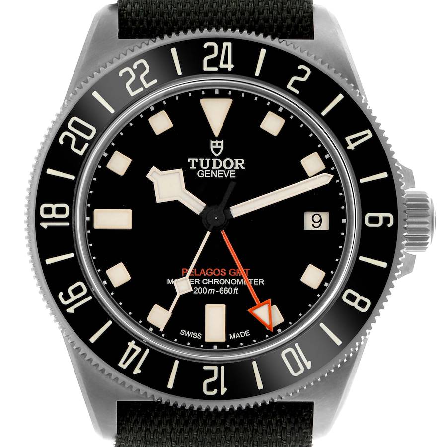 The image shows a Tudor Pelagos 2542G247NU-0001 Men's Titanium Black Dial 2542G247NU-0001 Men's Titanium Black Dial watch face from a front angle, displaying the dial, hands, date window, and bezel.