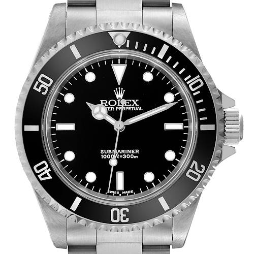 This is a front view of the Rolex Submariner 14060M Men's Stainless Steel Black Dial 14060M Men's Stainless Steel Black Dial watch, showing the face, bezel, and part of the bracelet.