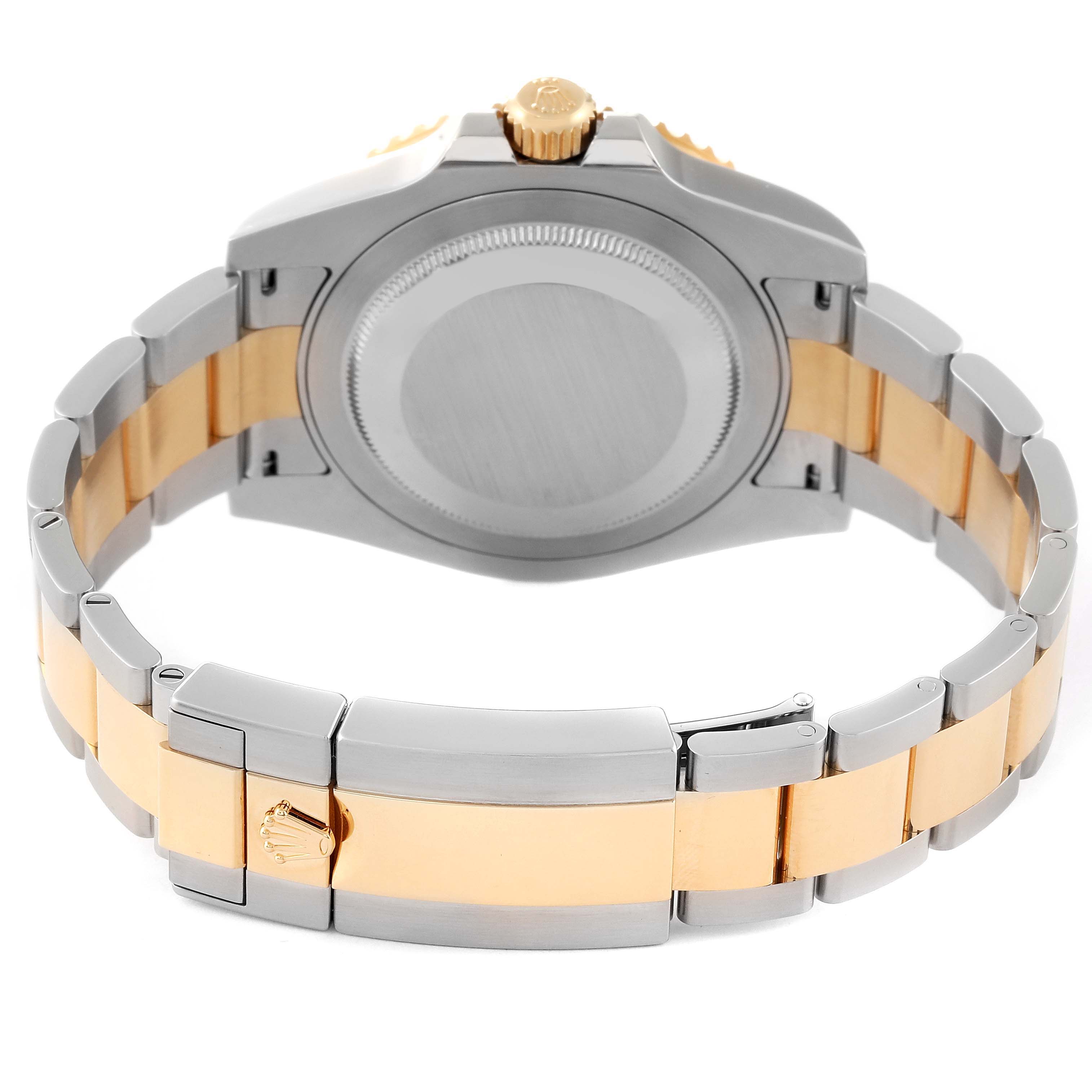 This image shows the back case and bracelet of a Rolex GMT-Master 116713 Men's Steel and Gold (two tone) Black Dial 116713 Men's Steel and Gold (two tone) Black Dial watch at a rear angle.