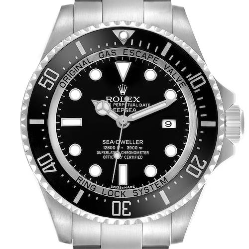 The watch is a Rolex Sea-Dweller 116660 Men's Stainless Steel Black Dial 116660 Men's Stainless Steel Black Dial, shown from a front angle highlighting the dial, bezel, and part of the bracelet.