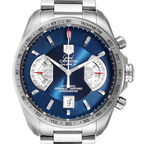The image shows a frontal view of the Tag Heuer Grand Carrera Calibre 17 Limited Edition watch, highlighting its dial and bezel.