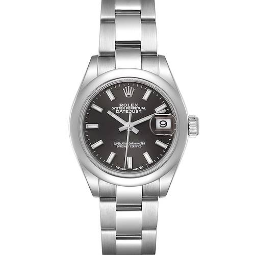 The image shows a front view of a Rolex Datejust 279160 Women's Stainless Steel Grey Dial 279160 Women's Stainless Steel Grey Dial watch, displaying its dial, hands, bracelet, and date window.
