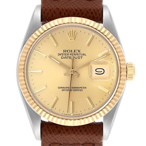 The Rolex Vintage Collection 16013 Men's Steel and Gold (two tone) Champagne Dial 16013 Men's Steel and Gold (two tone) Champagne Dial watch is shown from the front, displaying its face, bezel, and crown.