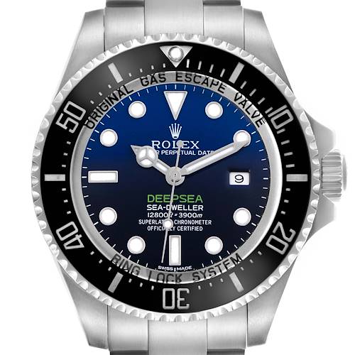 The image shows a front view of the Rolex Sea-Dweller 116660 Men's Stainless Steel Blue Dial 116660 Men's Stainless Steel Blue Dial watch, highlighting its dial, bezel, and crown.