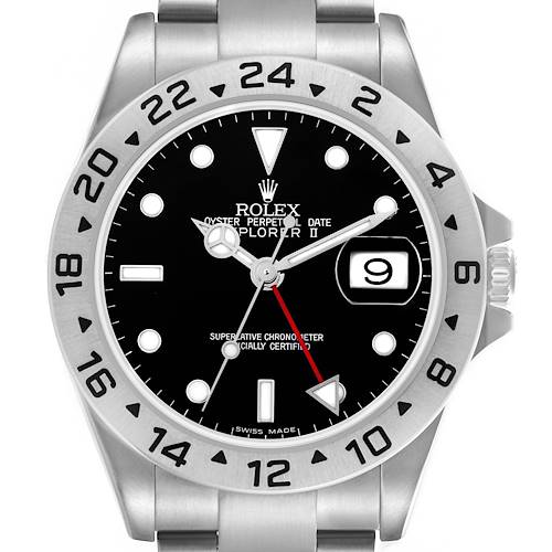 The Rolex Explorer 16570T Men's Stainless Steel Black Dial 16570T Men's Stainless Steel Black Dial watch is shown from a front angle, highlighting its dial, hands, bezel, and date window.