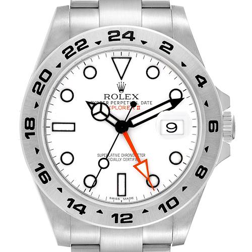 The image shows a front view of a Rolex Explorer 216570 Men's Stainless Steel White Dial 216570 Men's Stainless Steel White Dial watch, highlighting the dial, bezel, and part of the bracelet.