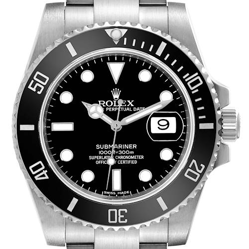 This image shows a front view of the watch face and bezel of the Rolex Submariner 116610LN Men's Stainless Steel Black Dial 116610LN Men's Stainless Steel Black Dial.