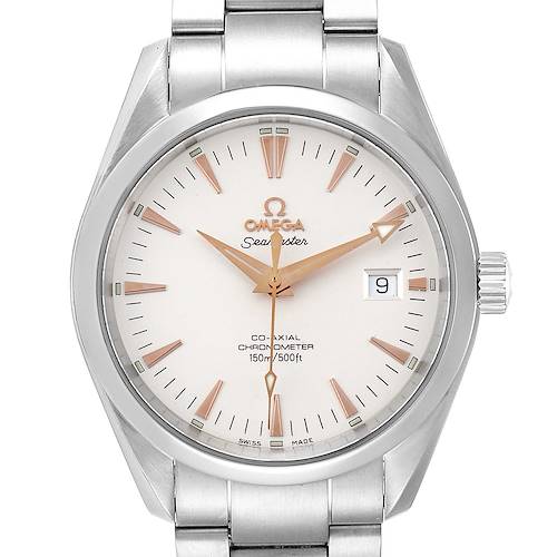 This Omega Seamaster 2503.34.00 Men's Stainless Steel Silver Dial 2503.34.00 Men's Stainless Steel Silver Dial watch is shown from a front angle, displaying its face, bezel, crown, and stainless steel bracelet.