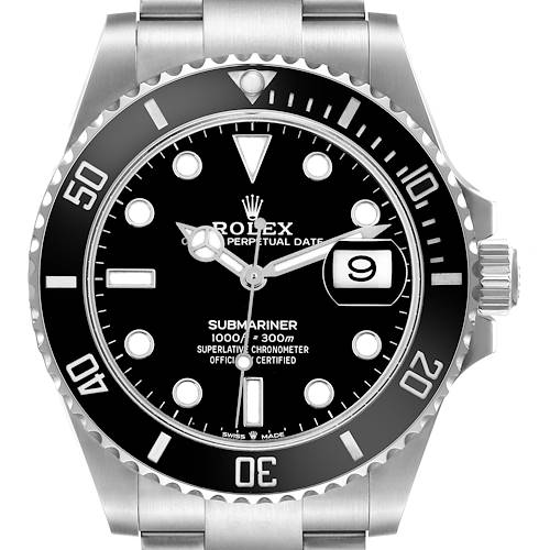 The Rolex Submariner 126610LN Men's Stainless Steel Black Dial 126610LN Men's Stainless Steel Black Dial watch is shown from the front, highlighting the dial, bezel, and part of the bracelet.