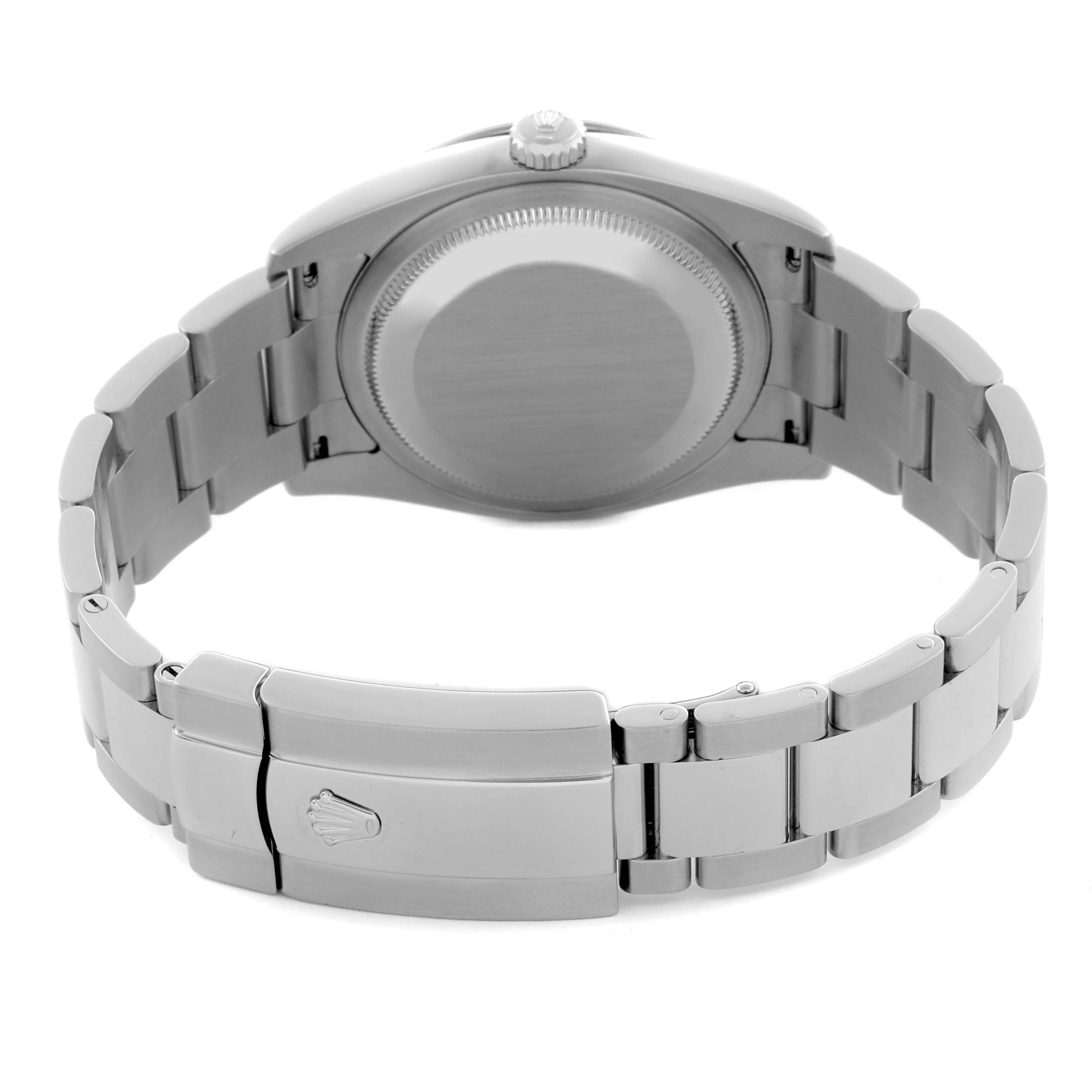 The image shows the back of a Rolex Turn-o-Graph 116264 Men's Stainless Steel Blue Dial 116264 Men's Stainless Steel Blue Dial watch, detailing the case back and bracelet clasp.