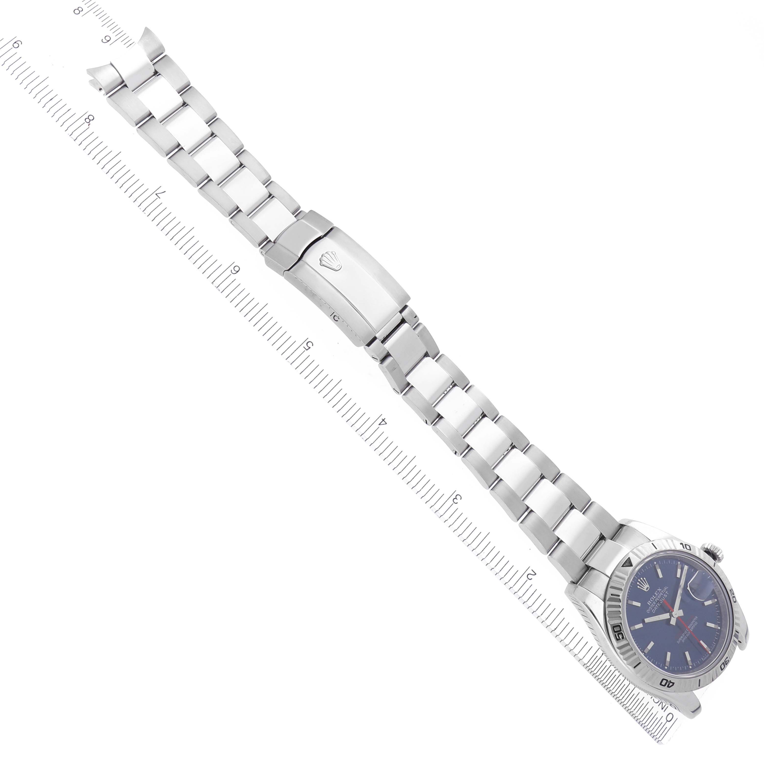The image shows a Rolex Turn-o-Graph 116264 Men's Stainless Steel Blue Dial 116264 Men's Stainless Steel Blue Dial watch lying flat, highlighting the face, bezel, and full bracelet with clasp detailing.