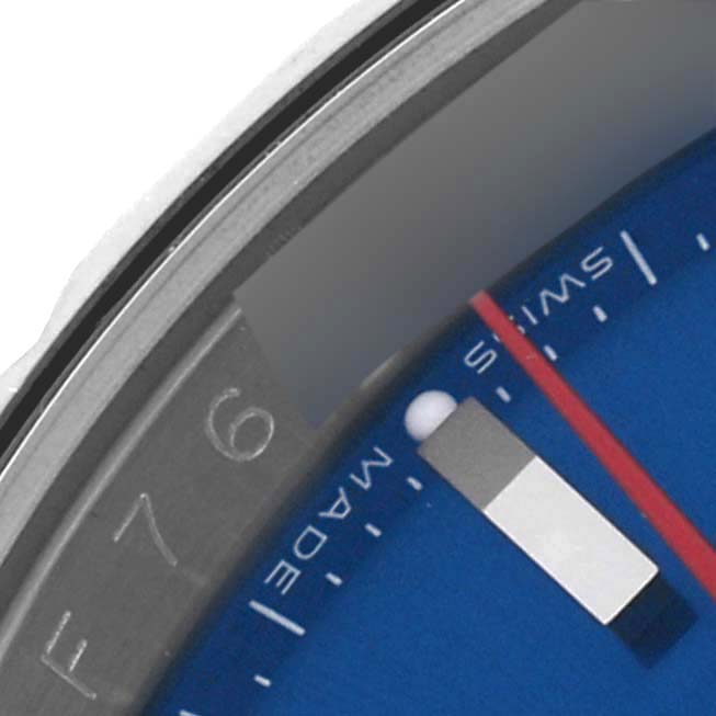 The image shows a close-up of the Rolex Turn-o-Graph 116264 Men's Stainless Steel Blue Dial 116264 Men's Stainless Steel Blue Dial watch, highlighting part of the dial, bezel, and hour markers.