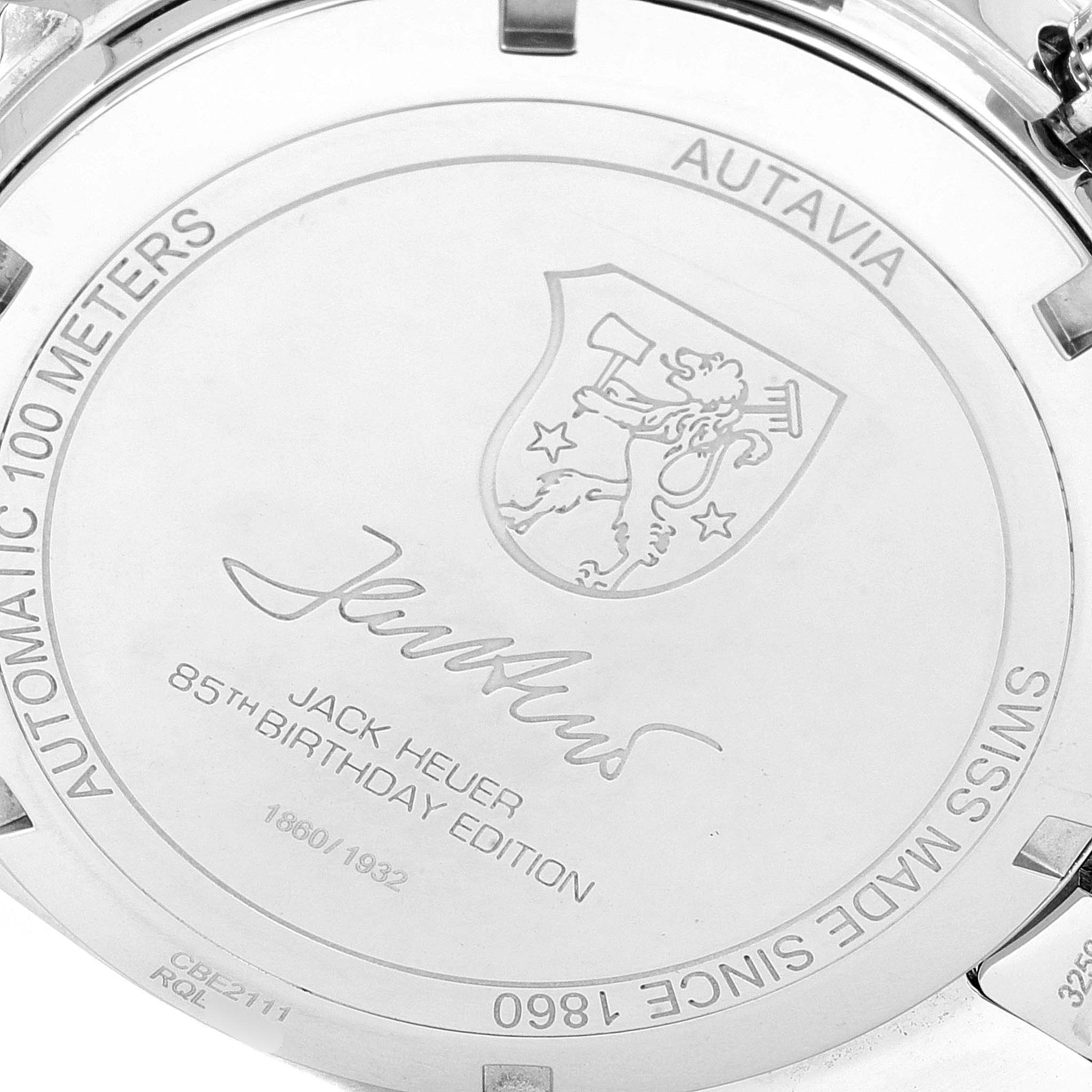 This image shows the case back of a Tag Heuer Autavia watch, Jack Heuer 85th Birthday Edition.