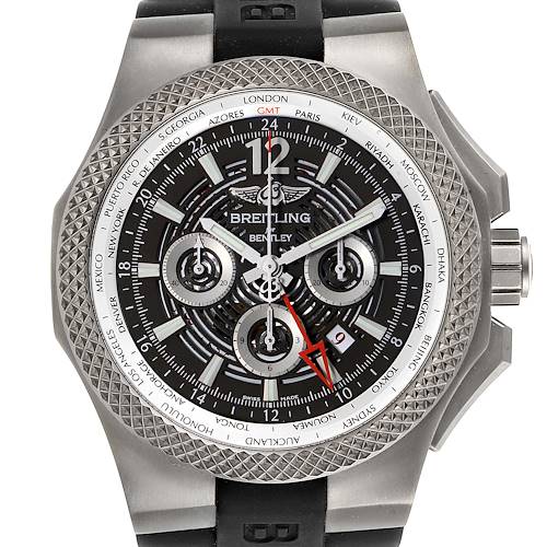 The image shows a front view of the Breitling Bentley EB0432 Men's Titanium Transparent Dial EB0432 Men's Titanium Transparent Dial watch, highlighting its face, bezel, and strap.